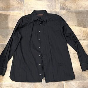 Mens Black Ribbed Perry Elvis Cotton Button Down
